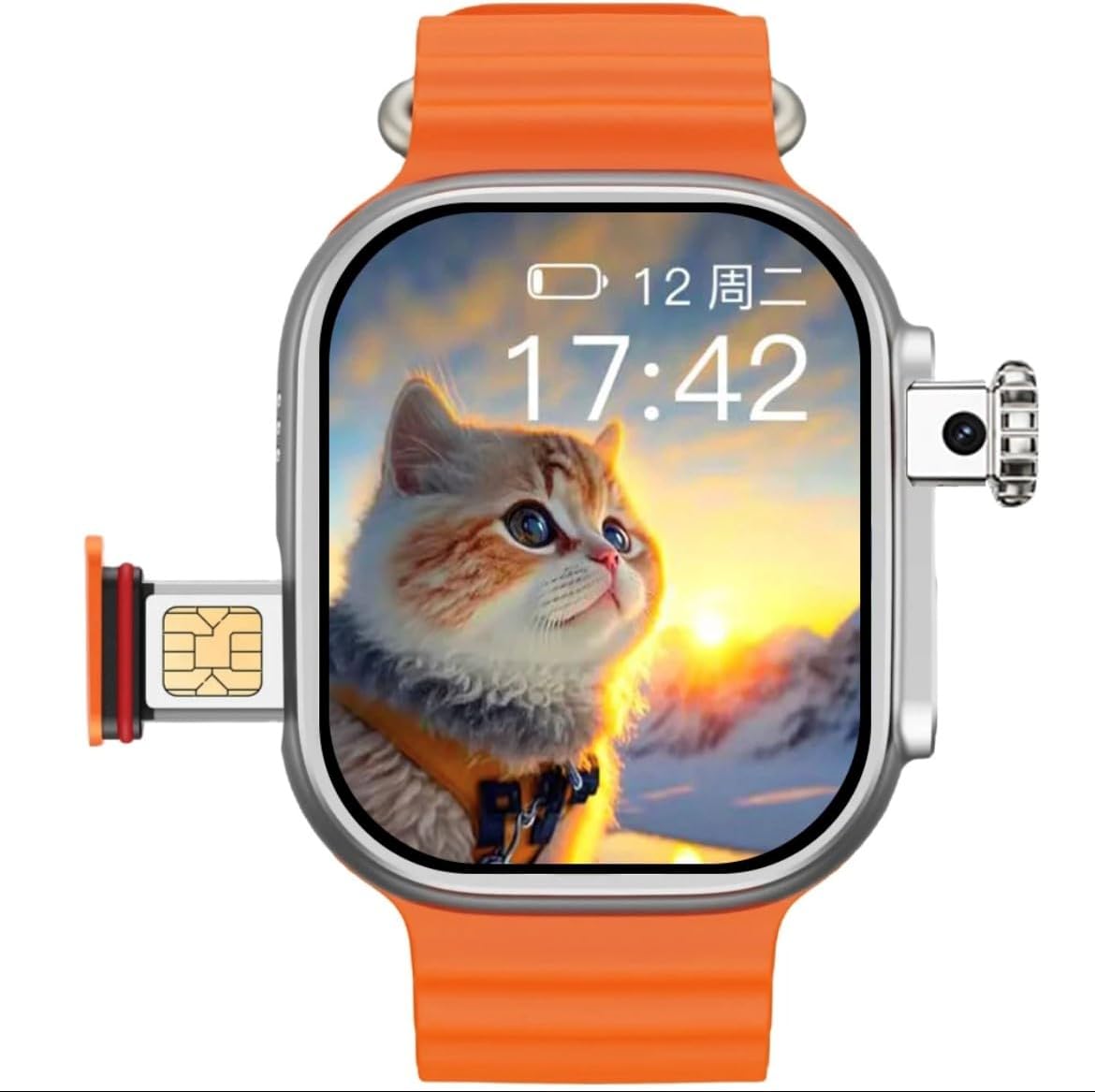 Smartwatch com Android, cartão Nano-Sim, suporte a WIFI e Bluetooth, câmera giratória de 180°, compatível com aplicativos Android (preto)