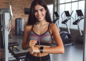 Menina usando smartwatch Xiaomi feminino