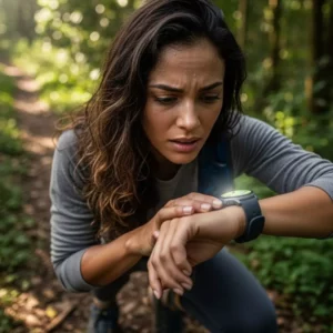 Mulher perdida em Trilha usando GPS