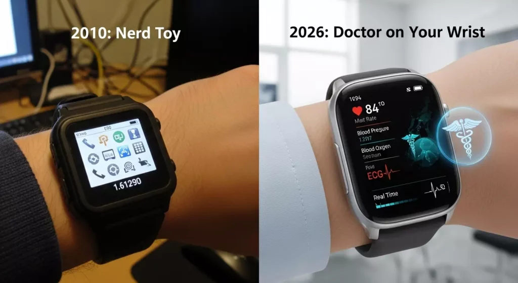 A Evolução dos Smartwatches (2010 a 2026) De Brinquedo de Nerd a Médico no Pulso