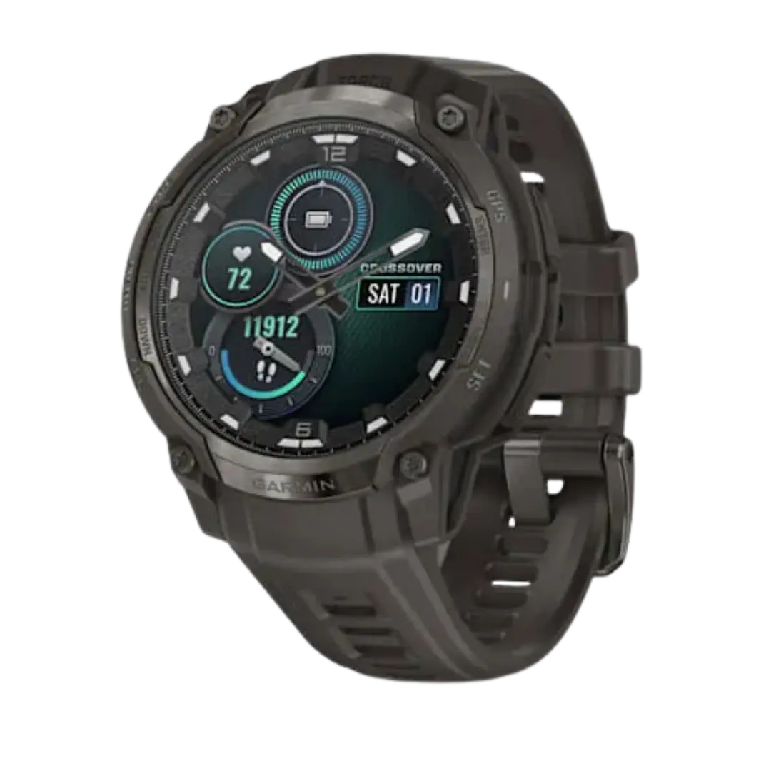 Garmin Instinct Crossover AMOLED — relógio híbrido com ponteiros analógicos e tela AMOLED colorida