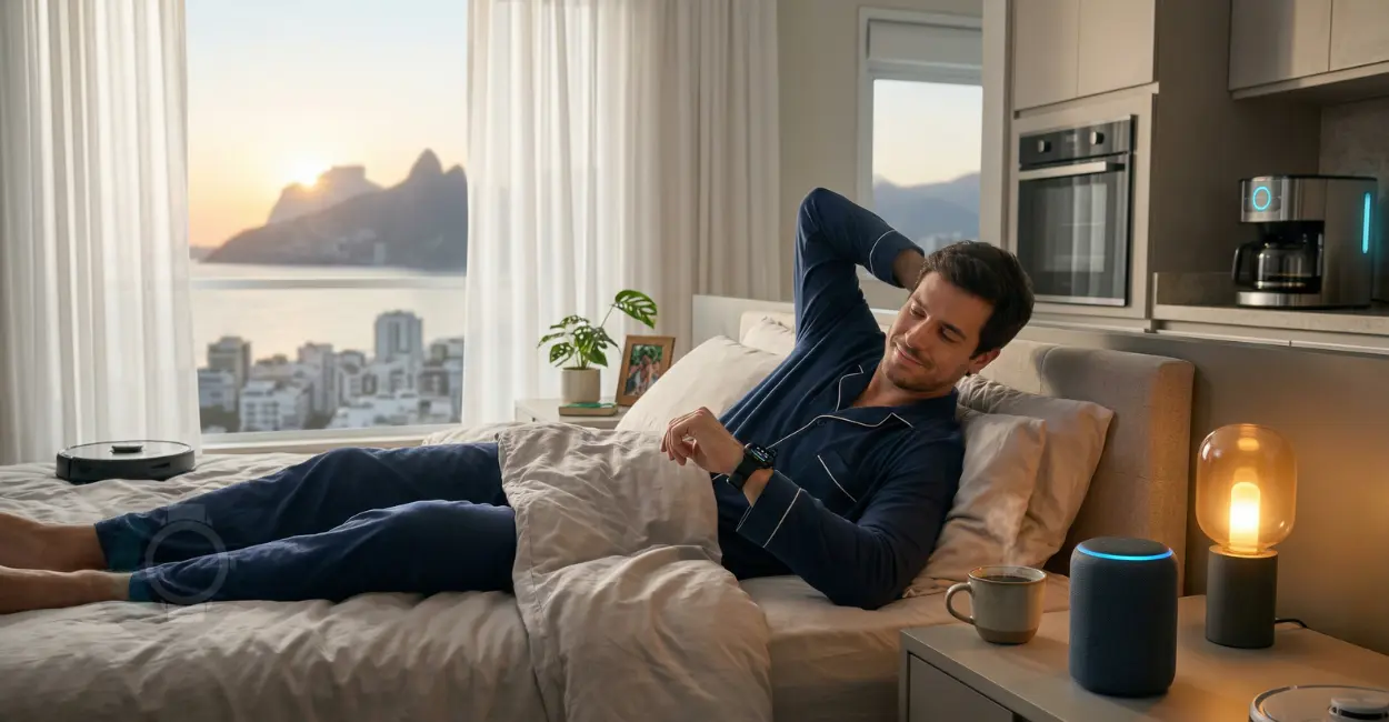 Rotina inteligente desde o despertar até a hora de dormir com automações